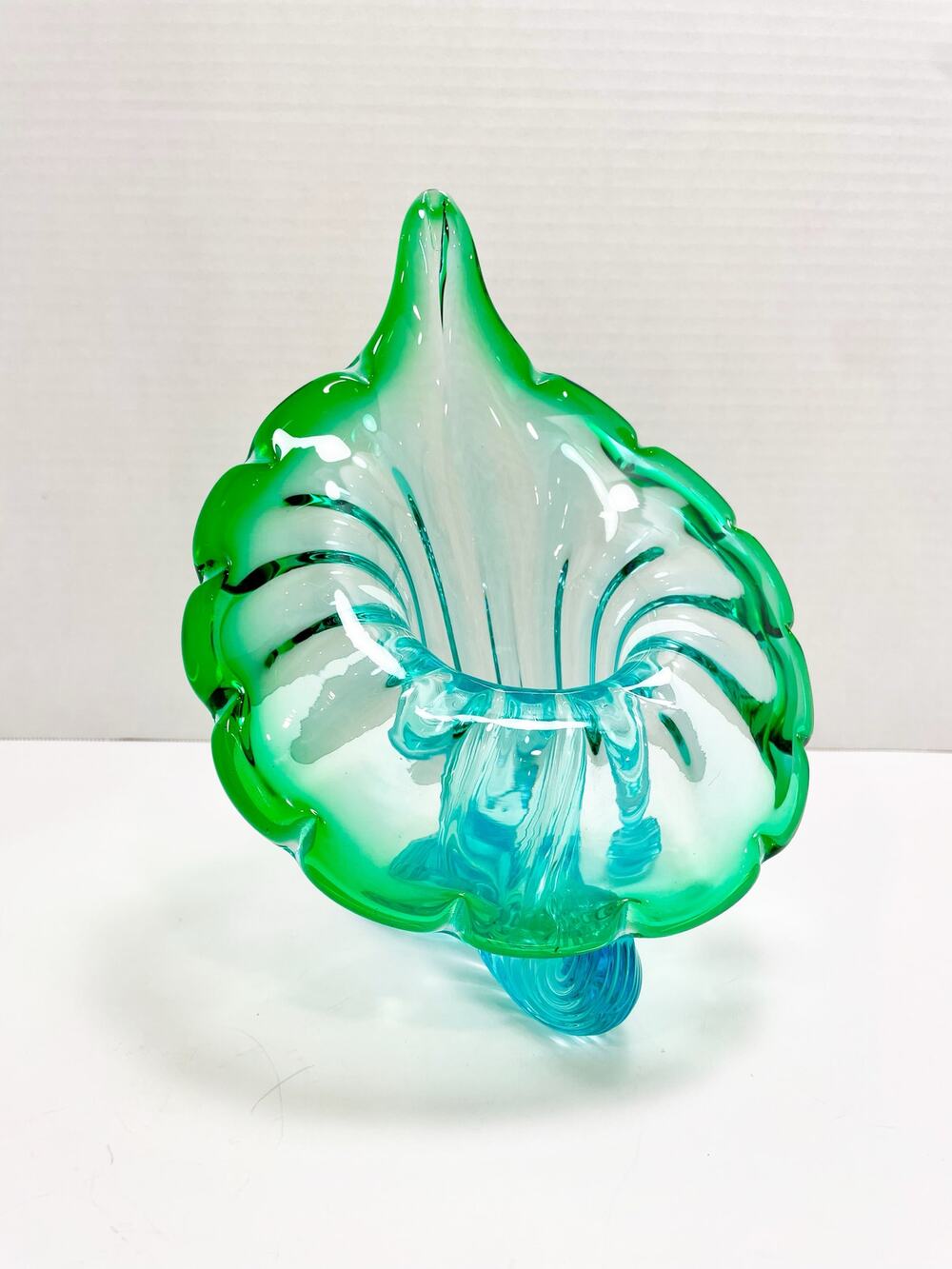 Murano Italian Blown Blue Green Turquoise Glass "Jack In The Pulpit" Vase